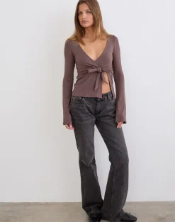 Lamae Wrap Top in Deep Taupe