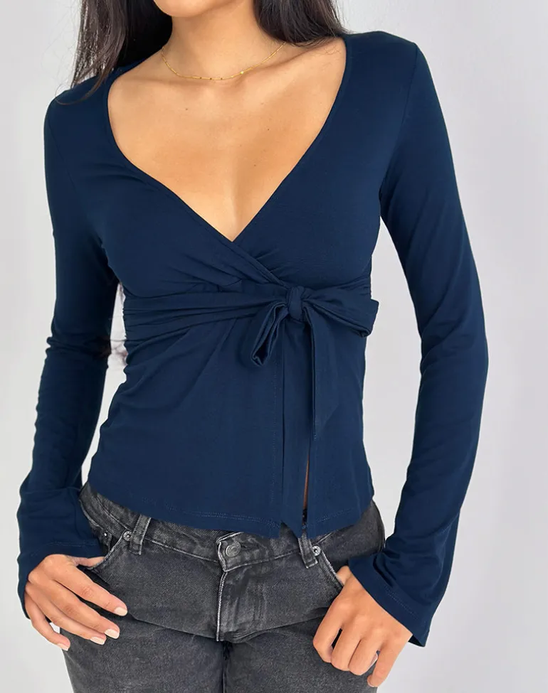 Lamae Wrap Top in Navy