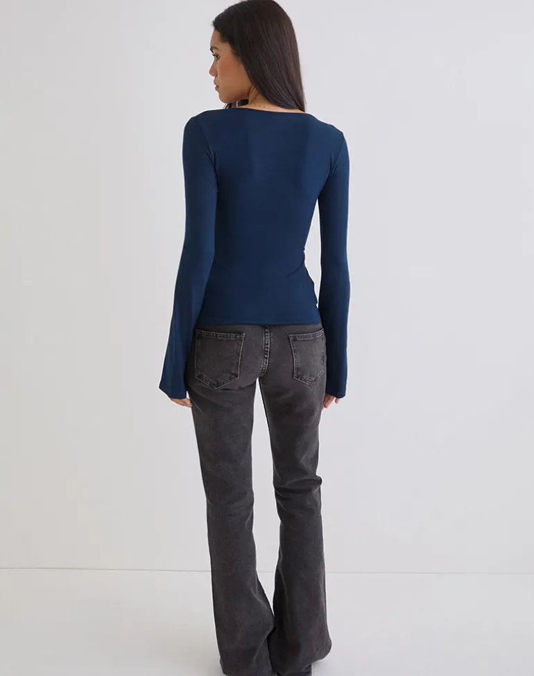 Lamae Wrap Top in Navy