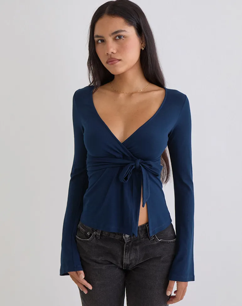 Lamae Wrap Top in Navy
