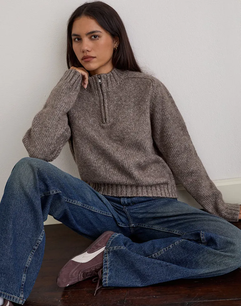 Lamara Quater Zip Jumper in Dark Brown Marl