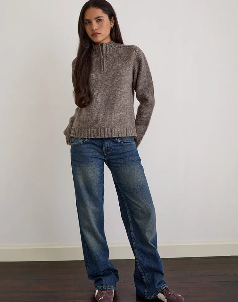 Lamara Quater Zip Jumper in Dark Brown Marl