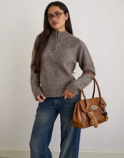 Lamara Quater Zip Jumper in Dark Brown Marl