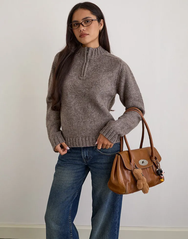 Lamara Quater Zip Jumper in Dark Brown Marl