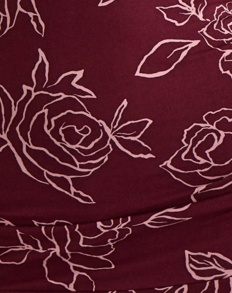 Lanai Mini Dress in Outline Rose Maroon