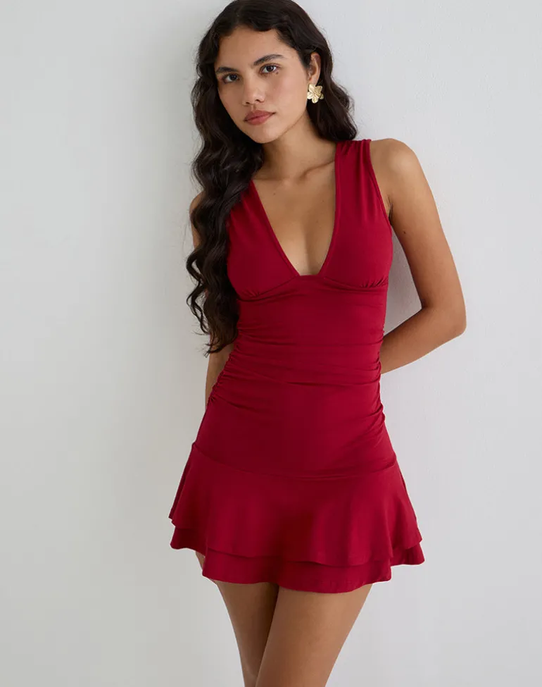 Lanai Mini Dress in Rayon Jersey Adrenaline Red