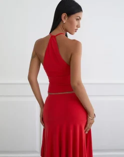 Lanthe Deep Plunge Top in Cupro Red