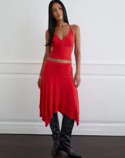 Lanthe Deep Plunge Top in Cupro Red