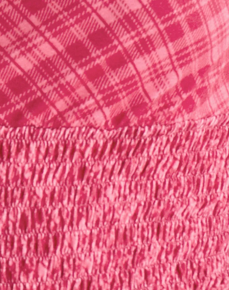 Lantia Shirred Top in Tilted Check Pink