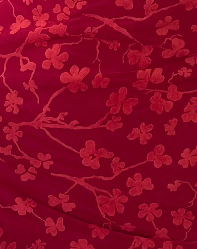 Lashka Mini Dress in Red Grunge Floral Flock