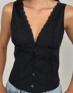 Lasily V Neck Corset Top in Black