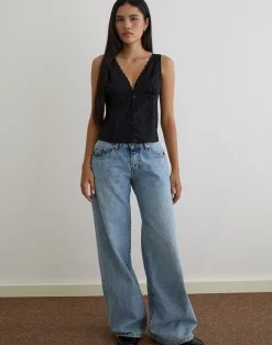 Lasily V Neck Corset Top in Black