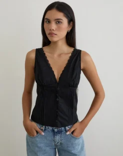 Lasily V Neck Corset Top in Black