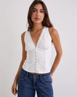 Lasily V Neck Corset Top in White
