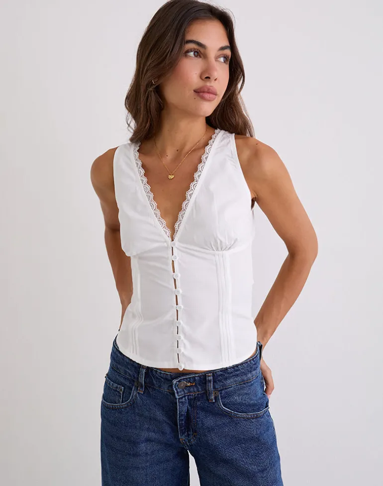 Lasily V Neck Corset Top in White