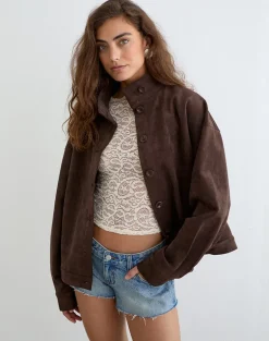 Lastika Jacket in Faux Suede Dark Brown