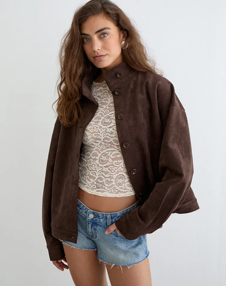 Lastika Jacket in Faux Suede Dark Brown