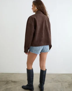 Lastika Jacket in Faux Suede Dark Brown