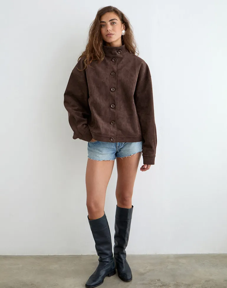 Lastika Jacket in Faux Suede Dark Brown