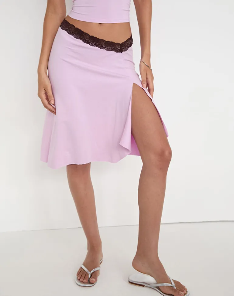 Laudine Midi Skirt in Lavender with Bitter Chocolate Lace