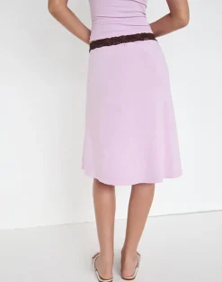 Laudine Midi Skirt in Lavender with Bitter Chocolate Lace