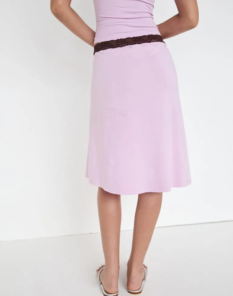 Laudine Midi Skirt in Lavender with Bitter Chocolate Lace