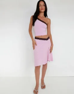 Laudine Midi Skirt in Lavender with Bitter Chocolate Lace