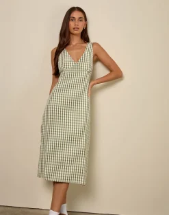 Lavisha Midi Dress in Green Check