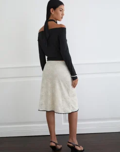 Laykha Midi Skirt in Ivory Lace with Black Vine Print