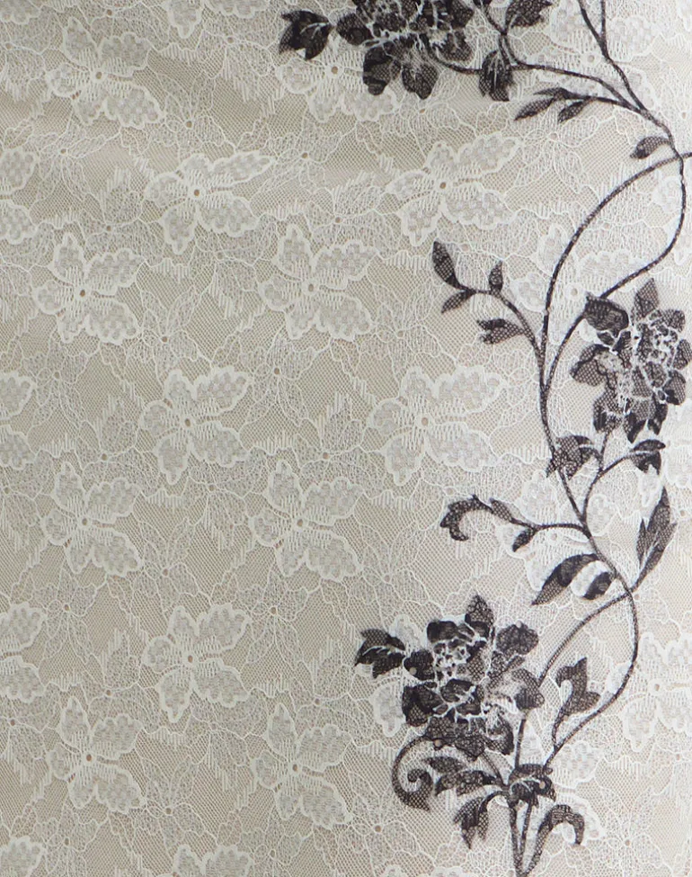 Laykha Midi Skirt in Ivory Lace with Black Vine Print