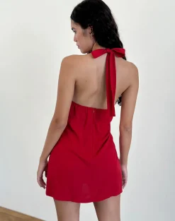 Leana Mini Dress in Private Slub Adrenaline Red