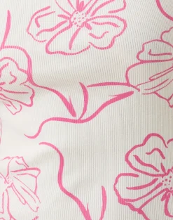 Leen Tank Top in White with Pink Hibiscus Doodle Print