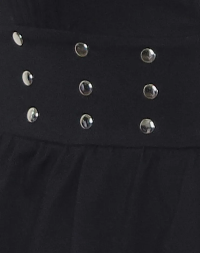 Leisma Frill Top in Jersey Black with Studs