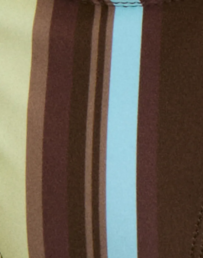 Lentra Bikini Bottom in Brown and Blue Linear Stripe with Beads