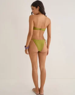 Lentra Bikini Bottom in Olive Shine with Beads