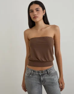 Leocadia Bandeau Top in Cupro Bitter Chocolate