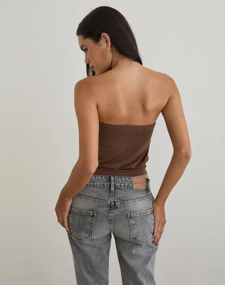 Leocadia Bandeau Top in Cupro Bitter Chocolate