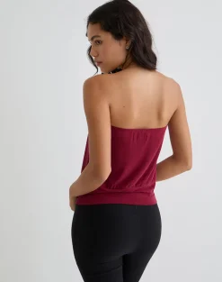 Leocadia Bandeau Top in Cupro Dark Red