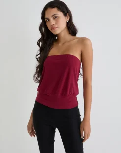 Leocadia Bandeau Top in Cupro Dark Red