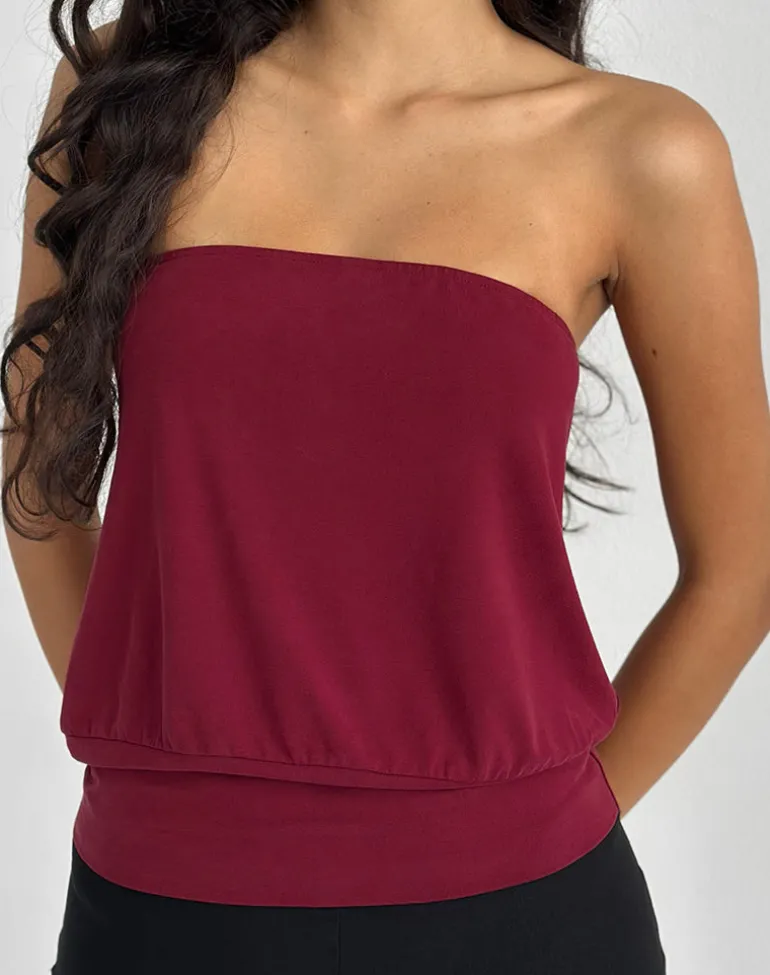 Leocadia Bandeau Top in Cupro Dark Red