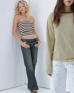 Leocadia Bandeau Top in Cupro Stripe Black and Ivory