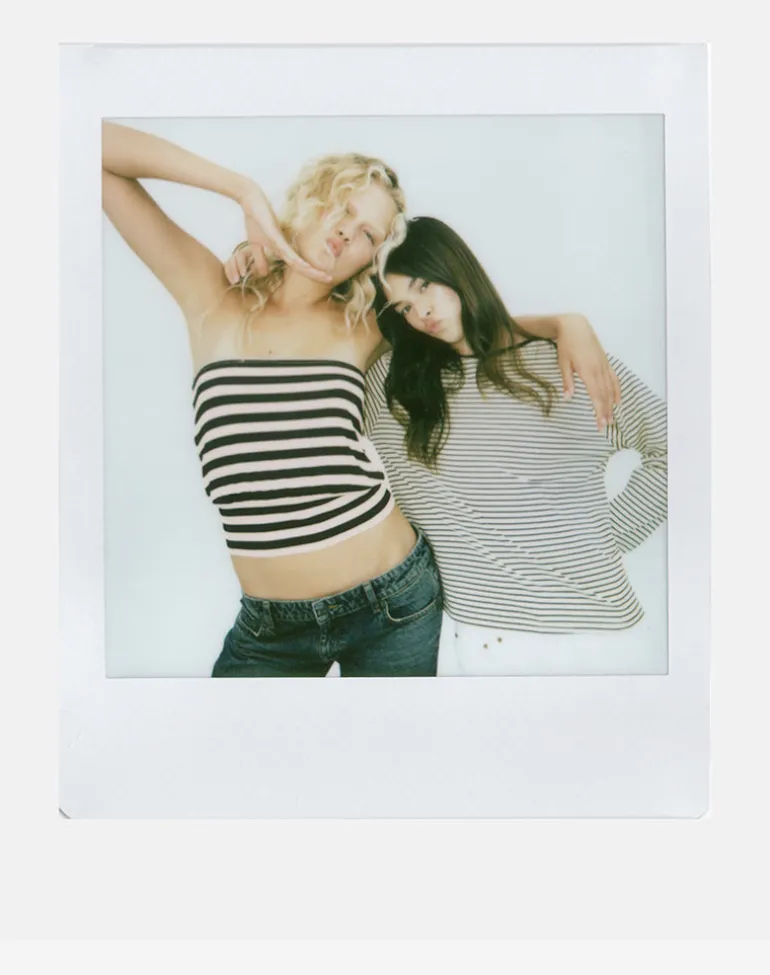 Leocadia Bandeau Top in Cupro Stripe Black and Ivory