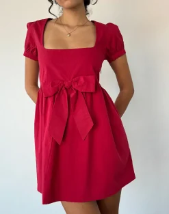 Leshiana Mini Dress in Poplin Adrenaline Red
