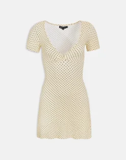 Letiria Mini Dress in Butter Yellow with Micro Polka Dots