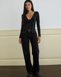 Levard Long Sleeve Top with Drape in Jersey Black