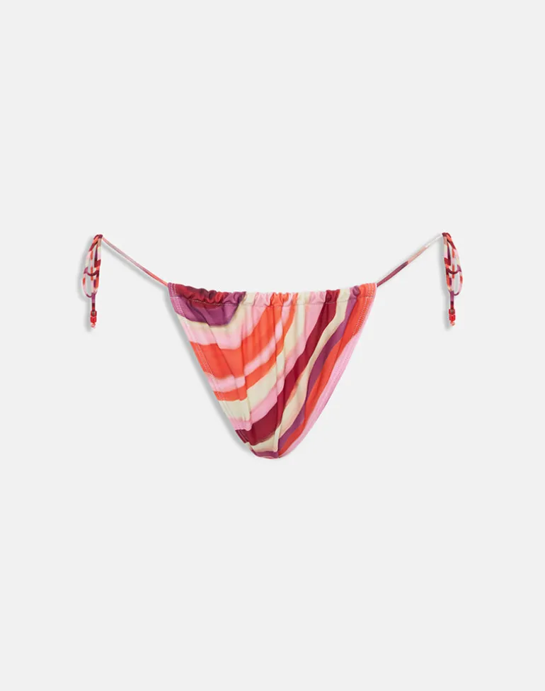 Leyna Bikini Bottom in Wiggle Sunset Pink and Red with Beads