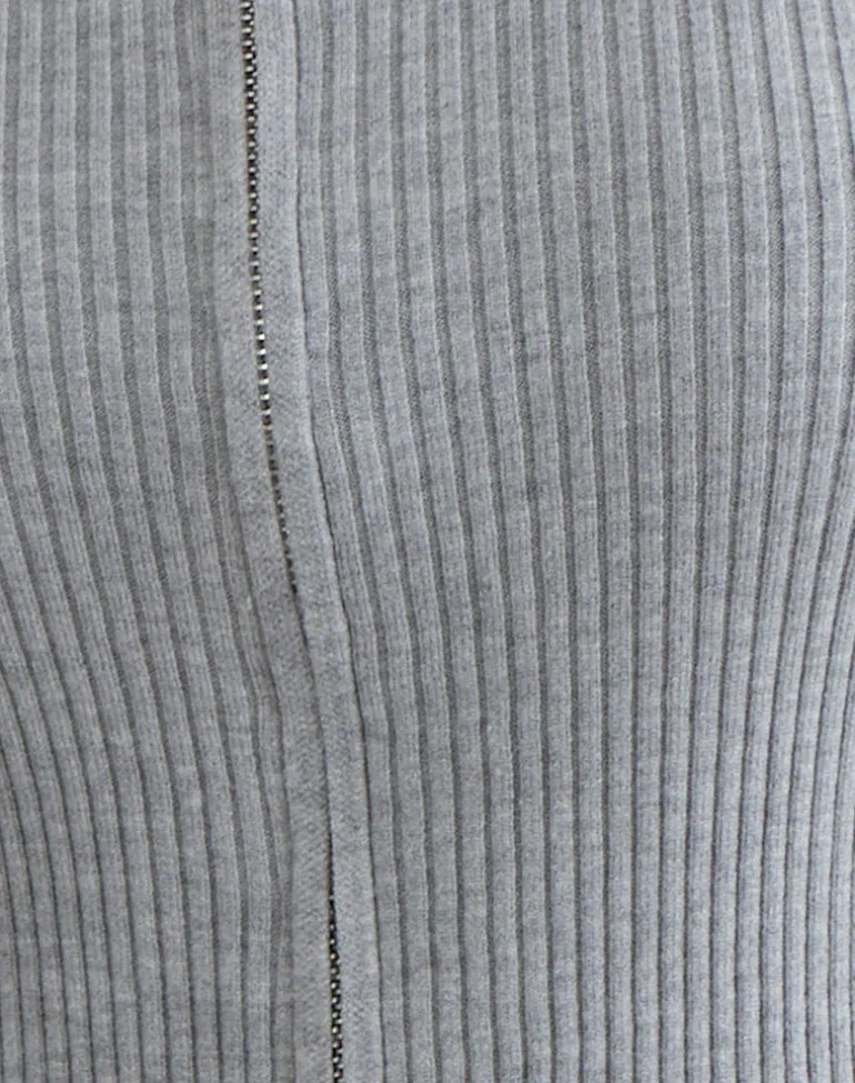 Liano Zip Cardigan in Rib Knit Grey