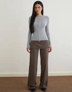 Liano Zip Cardigan in Rib Knit Grey