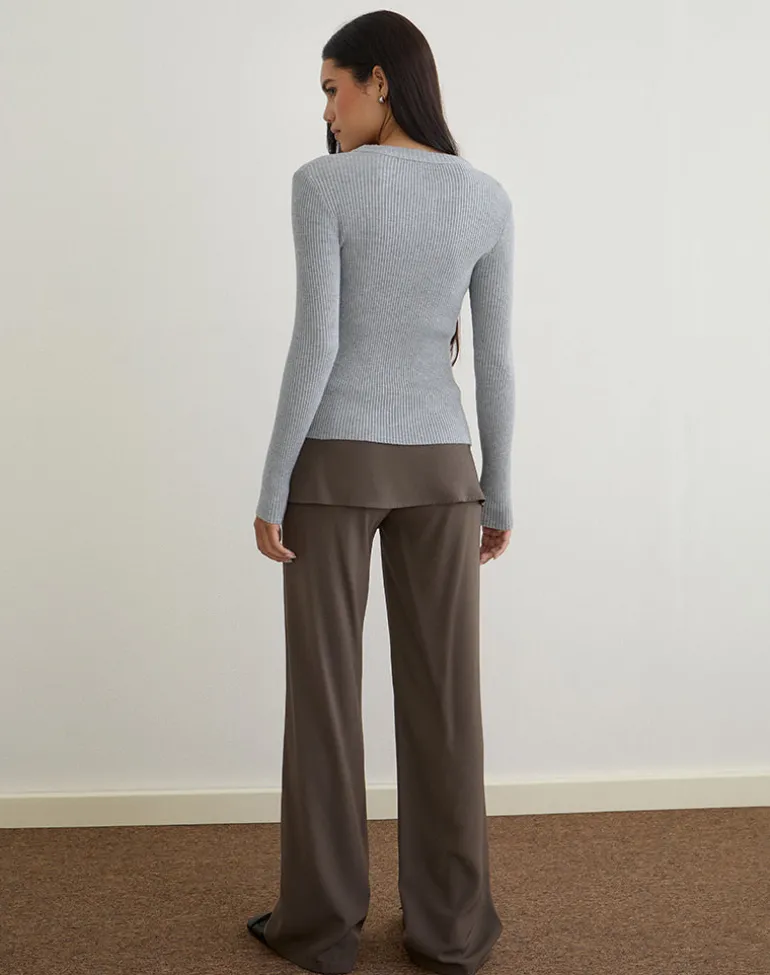 Liano Zip Cardigan in Rib Knit Grey