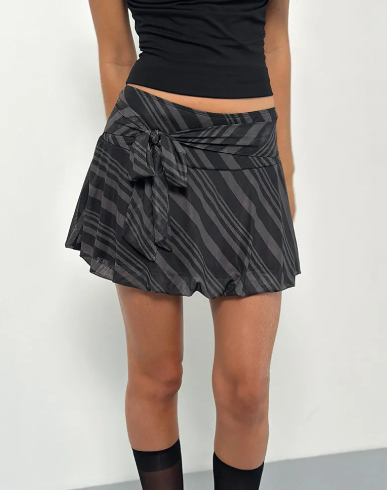 Libri Mini Skirt in Irregular Stripe Grey Black
